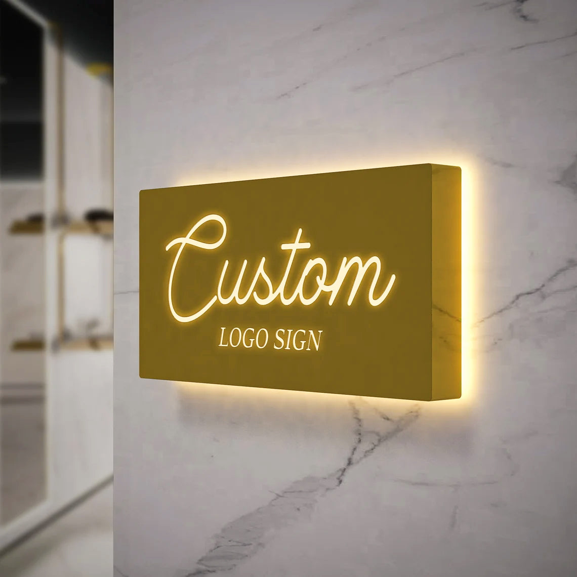 Gold Metal Backlit Sign 3D Light Box Rectangle Shape