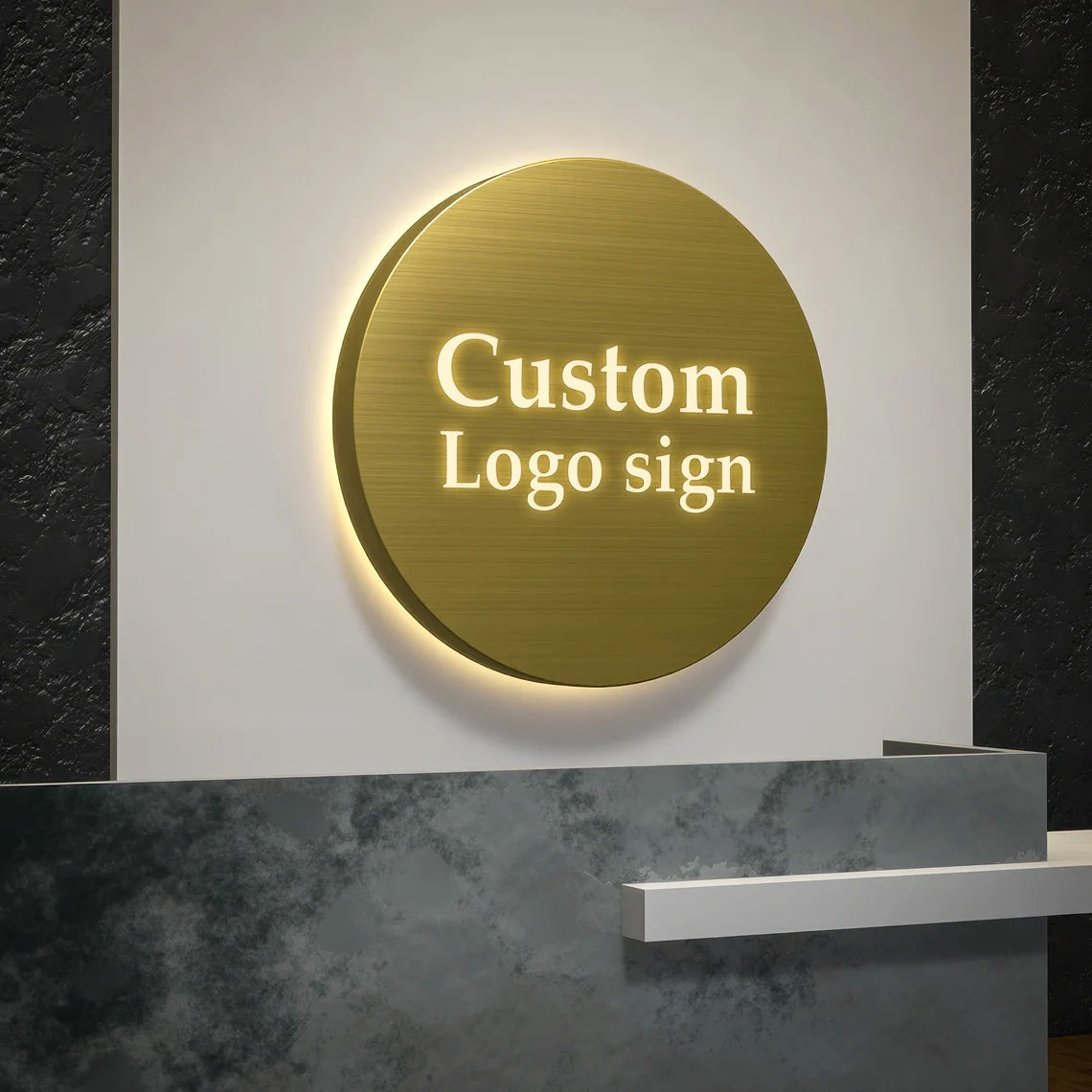 Gold Metal Backlit Sign 3D Light Box Round Shape