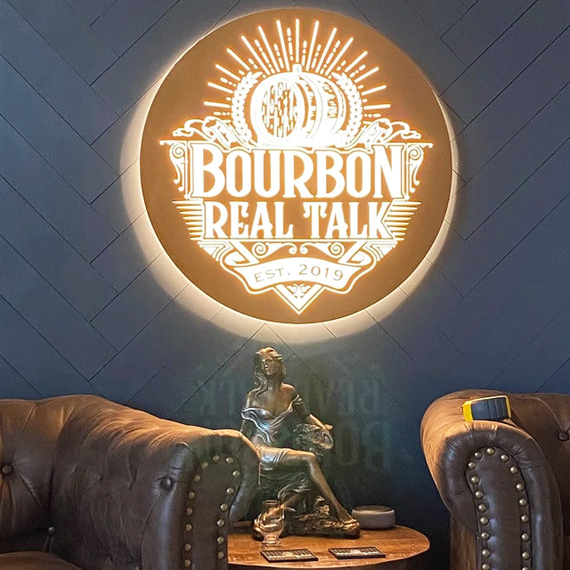Gold Metal Backlit Sign 3D Light Box Round Shape