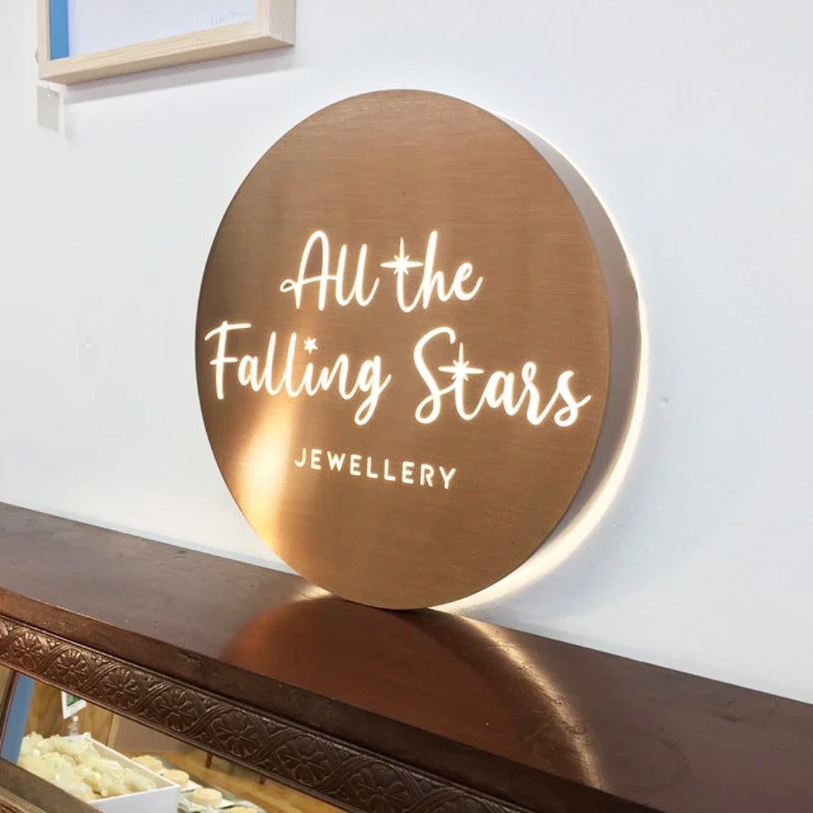 Rose Gold Metal Backlit Sign 3D Light Box Round Shape