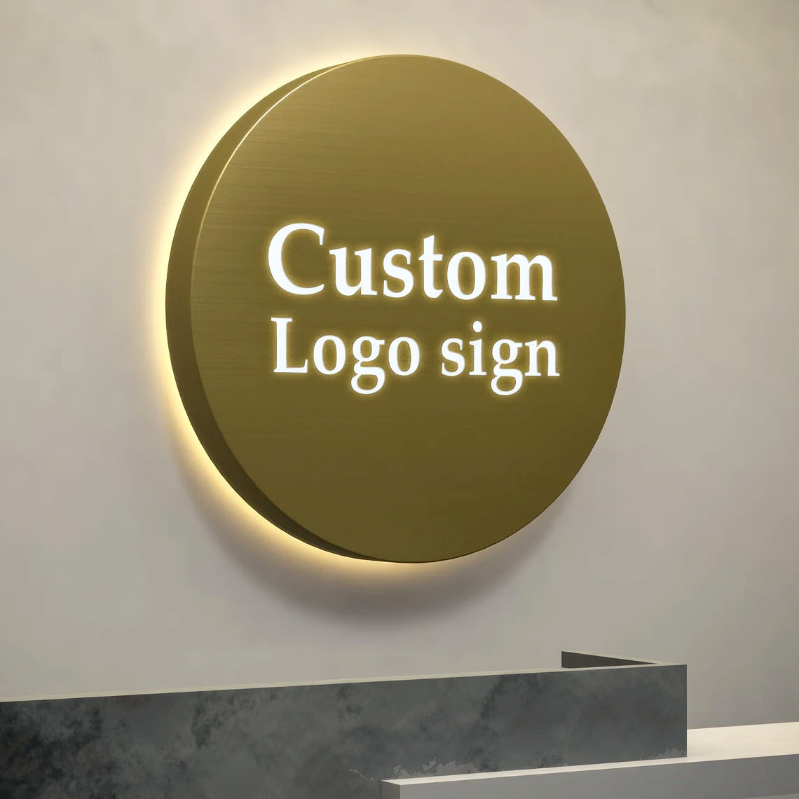 Gold Metal Backlit Sign 3D Light Box Round Shape
