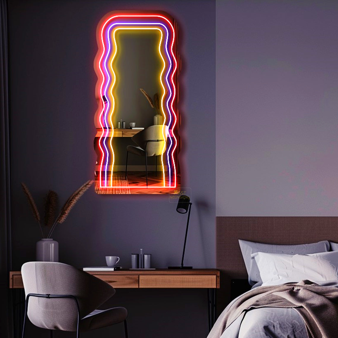 Wavy LED Neon Mirror - Multicolor Neon Sign For Beauty Shop, Nail Salon, Spa, Lashes & Brows Studio