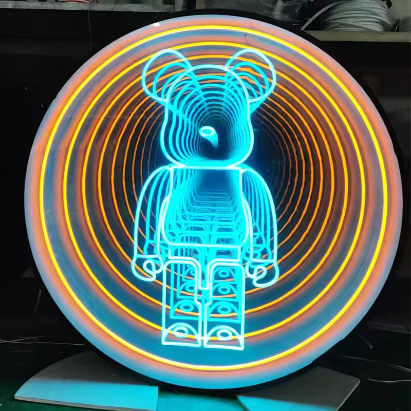 Custom Infinity Mirror Neon Sign RGB Multicolor Sign Round Magic Neon Light Box For Business