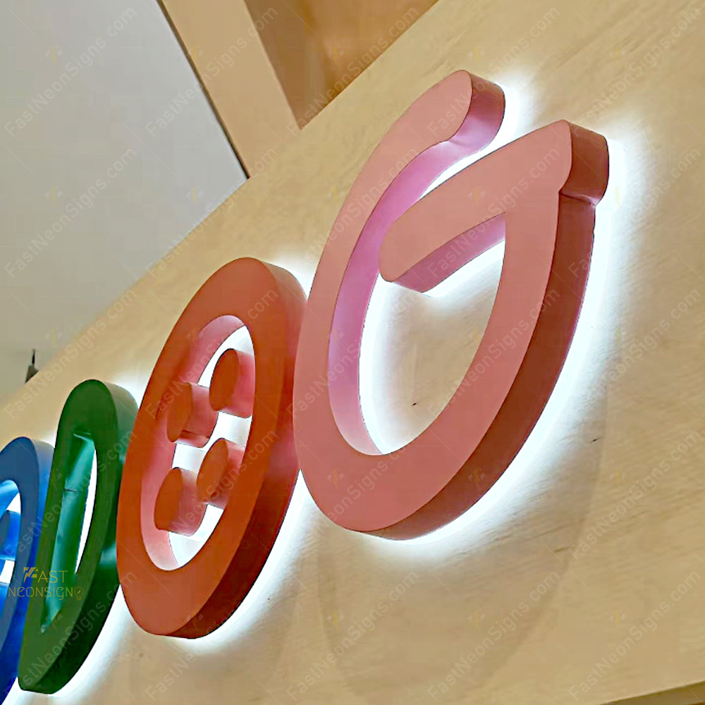 Custom Painted Metal Backlit Letters Sign – Colorful 3D LED Logo Signage for Storefront & Reception