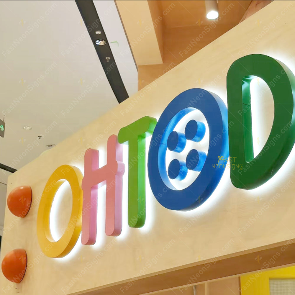 Custom Painted Metal Backlit Letters Sign – Colorful 3D LED Logo Signage for Storefront & Reception