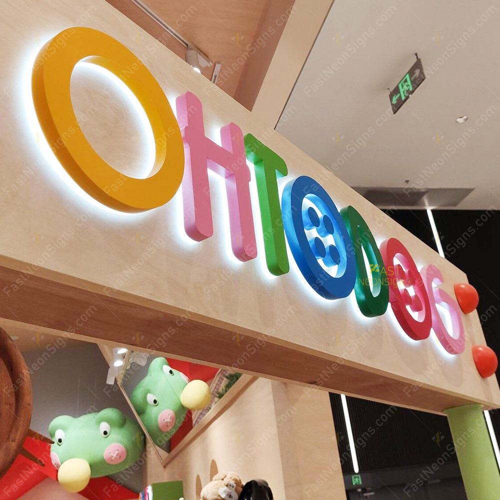 Custom Painted Metal Backlit Letters Sign – Colorful 3D LED Logo Signage for Storefront & Reception