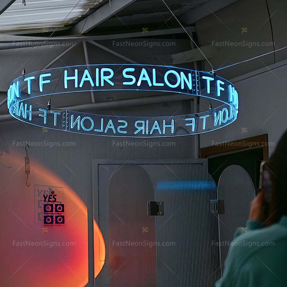 Custom Bent Neon Sign, Ceiling Hanging Round Neon Sign For Business Bar Club, Salon, Beauty Skin Store