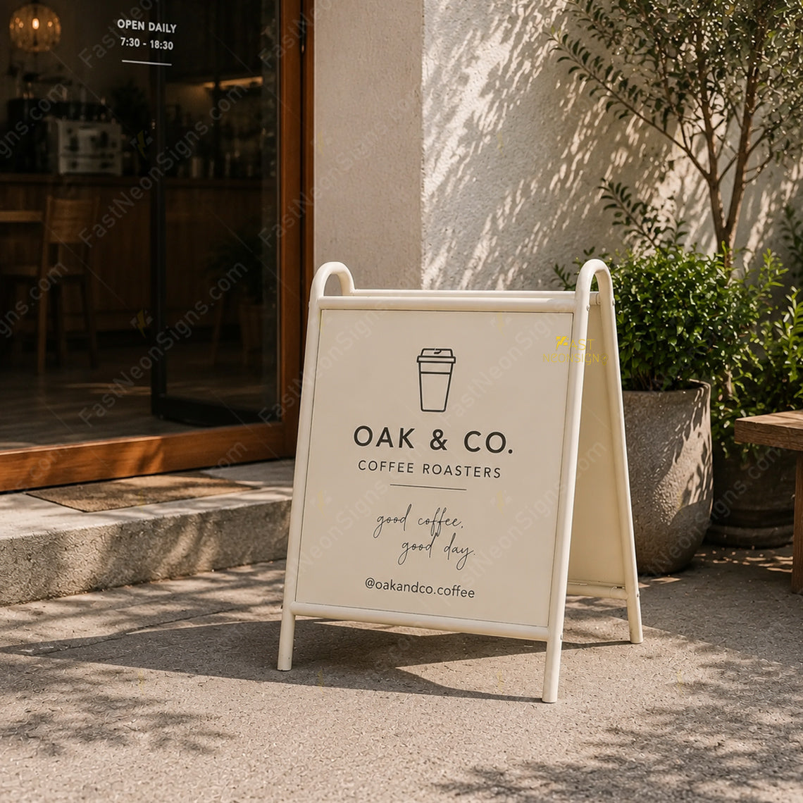 Custom A-Frame Sidewalk Sign – Outdoor Metal Display Board for Cafes, Restaurants, Boutiques & Small Businesses