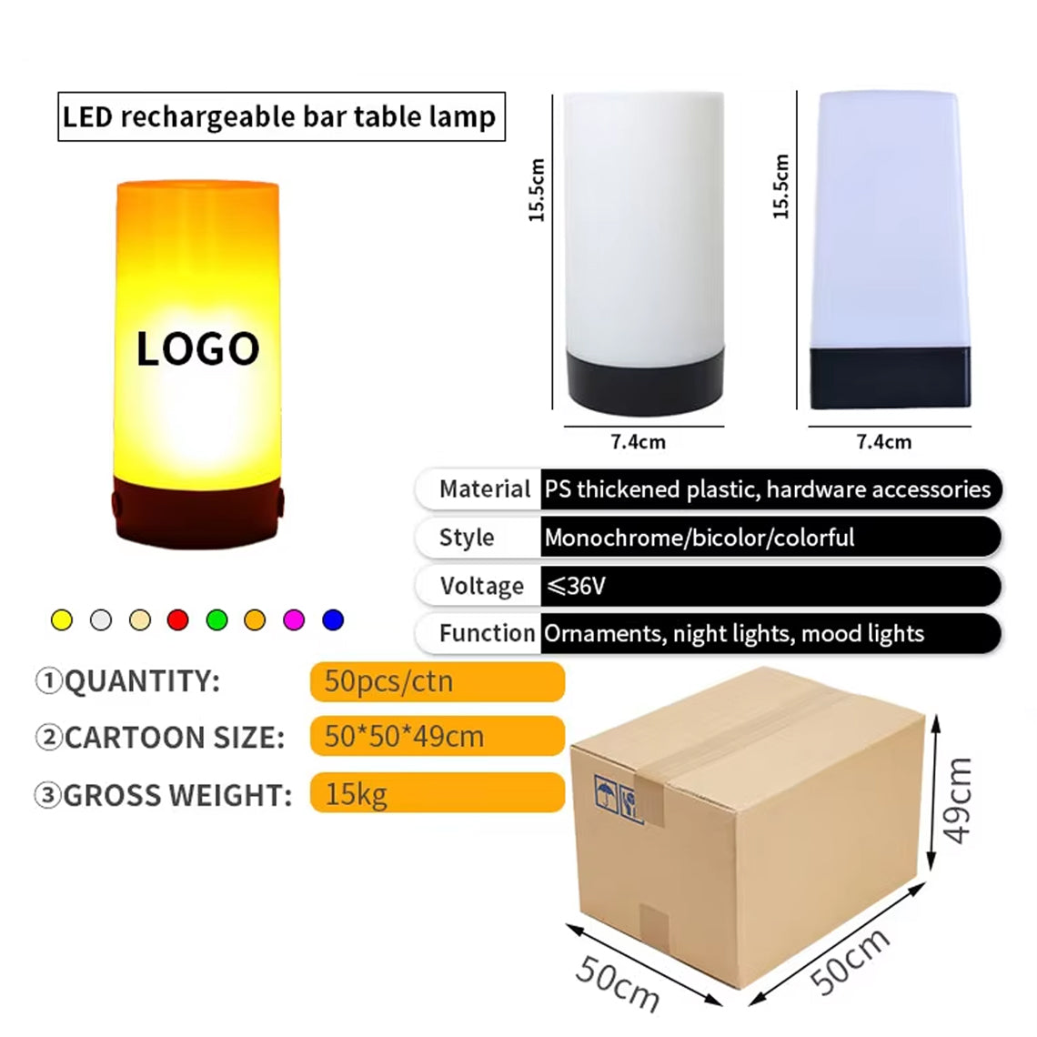 Custom Bar Night Table Lamp Party Column Shape Rechargeable Table Lamp Promotion Night Lamp with Logo