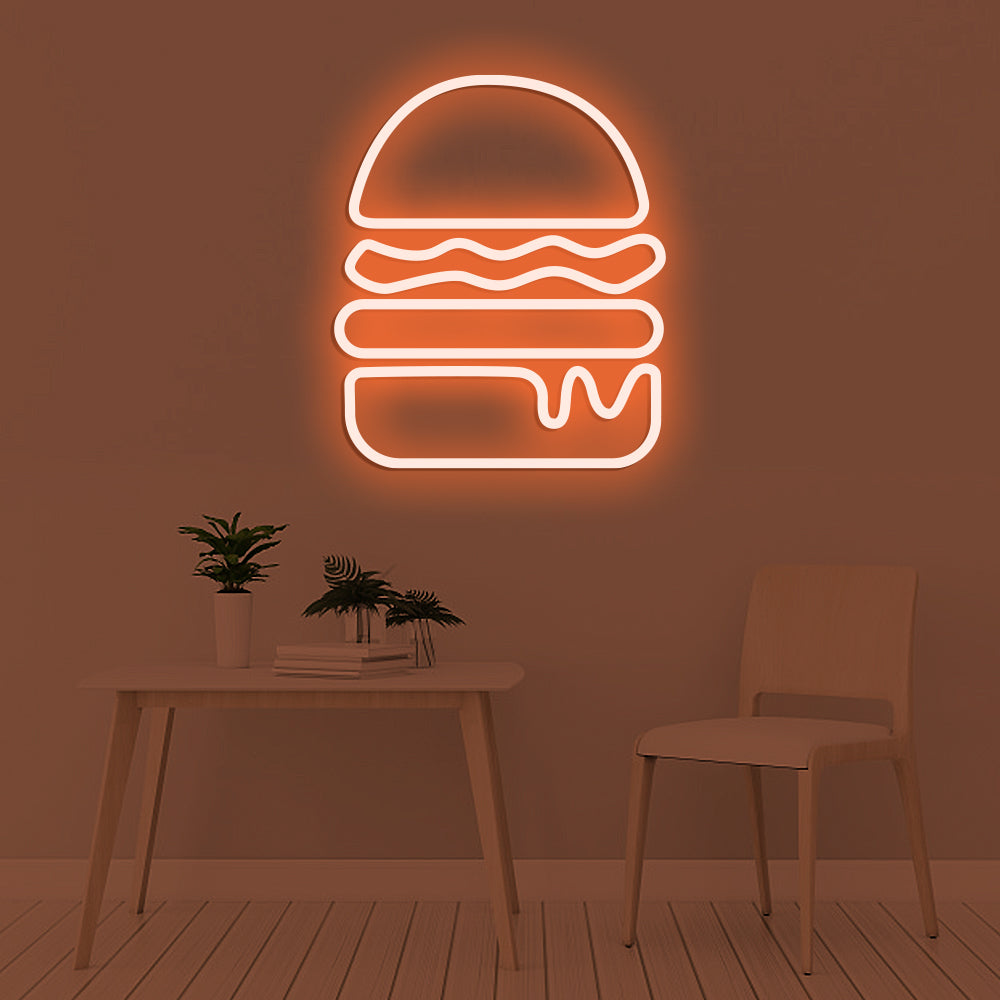 Burger Neon Sign - LED Neon Sign For Gifts, Room Decor, Restaurant, Burger Shop