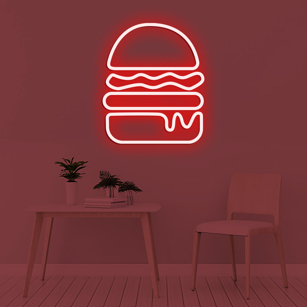 Burger Neon Sign - LED Neon Sign For Gifts, Room Decor, Restaurant, Burger Shop
