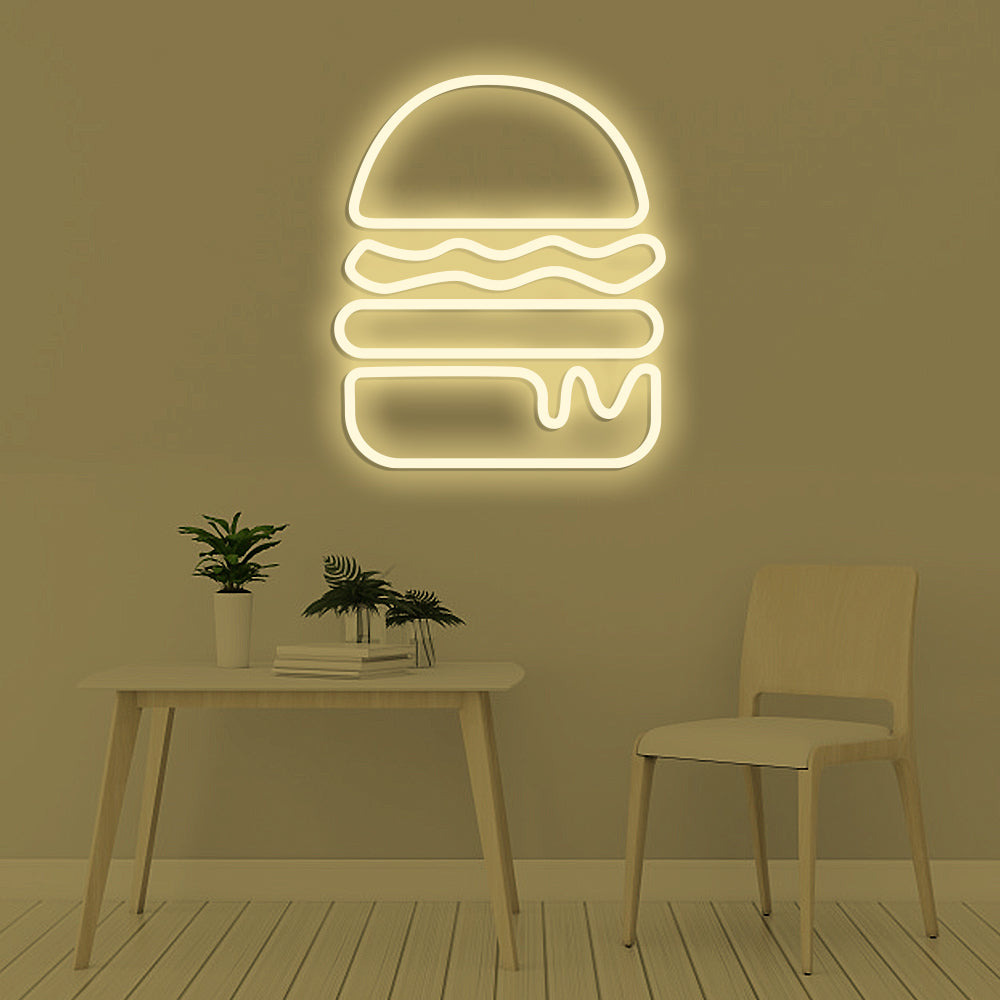 Burger Neon Sign - LED Neon Sign For Gifts, Room Decor, Restaurant, Burger Shop