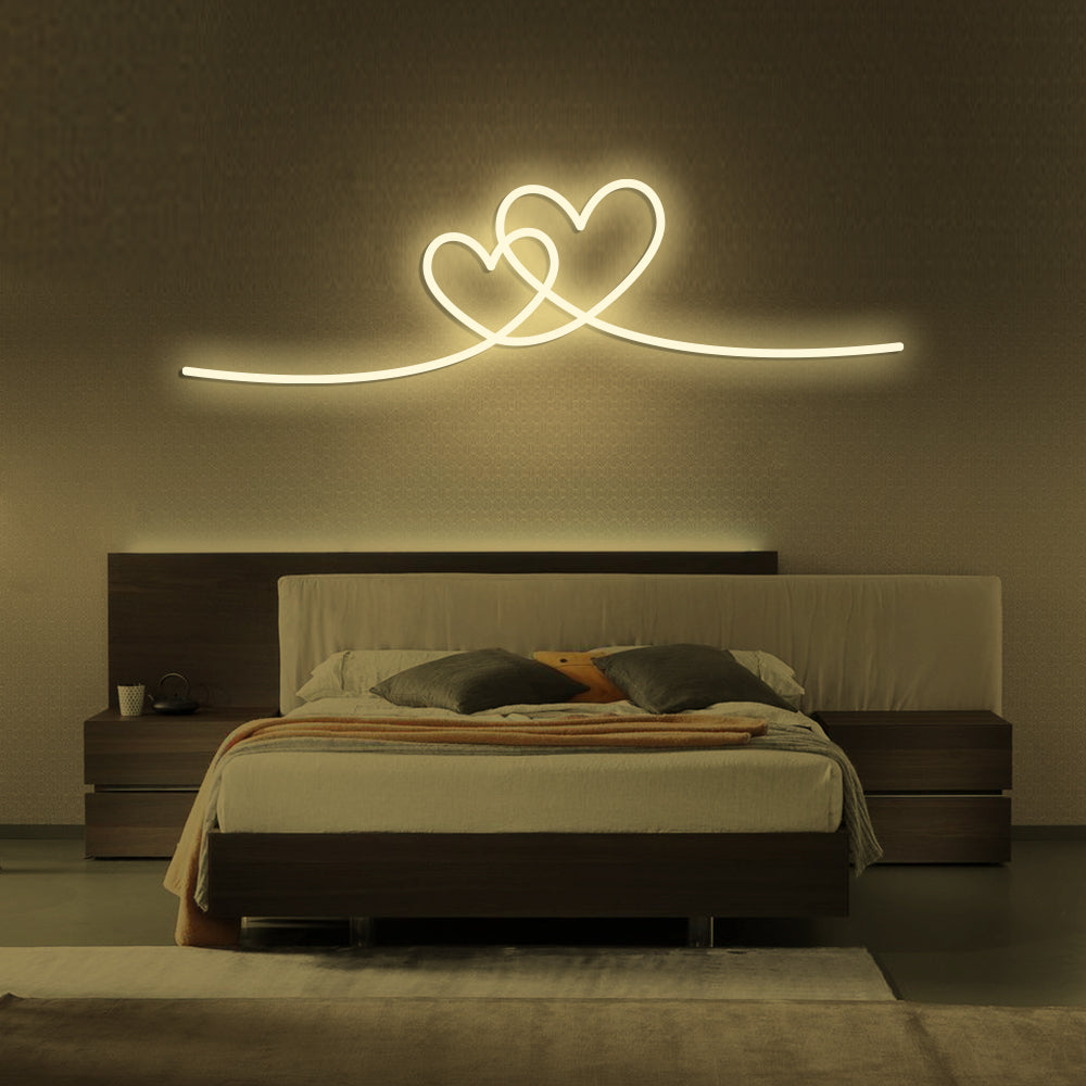 Double Love Heart Neon Sign - LED Neon Sign For Gifts, Room Decor