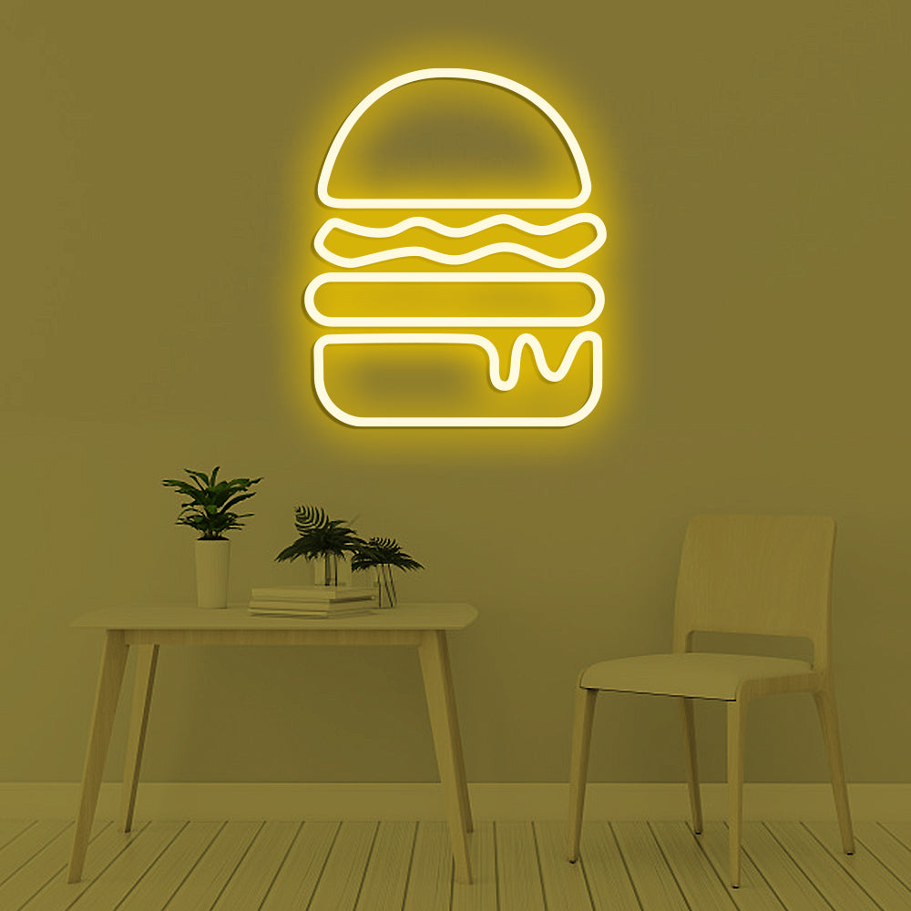Burger Neon Sign - LED Neon Sign For Gifts, Room Decor, Restaurant, Burger Shop