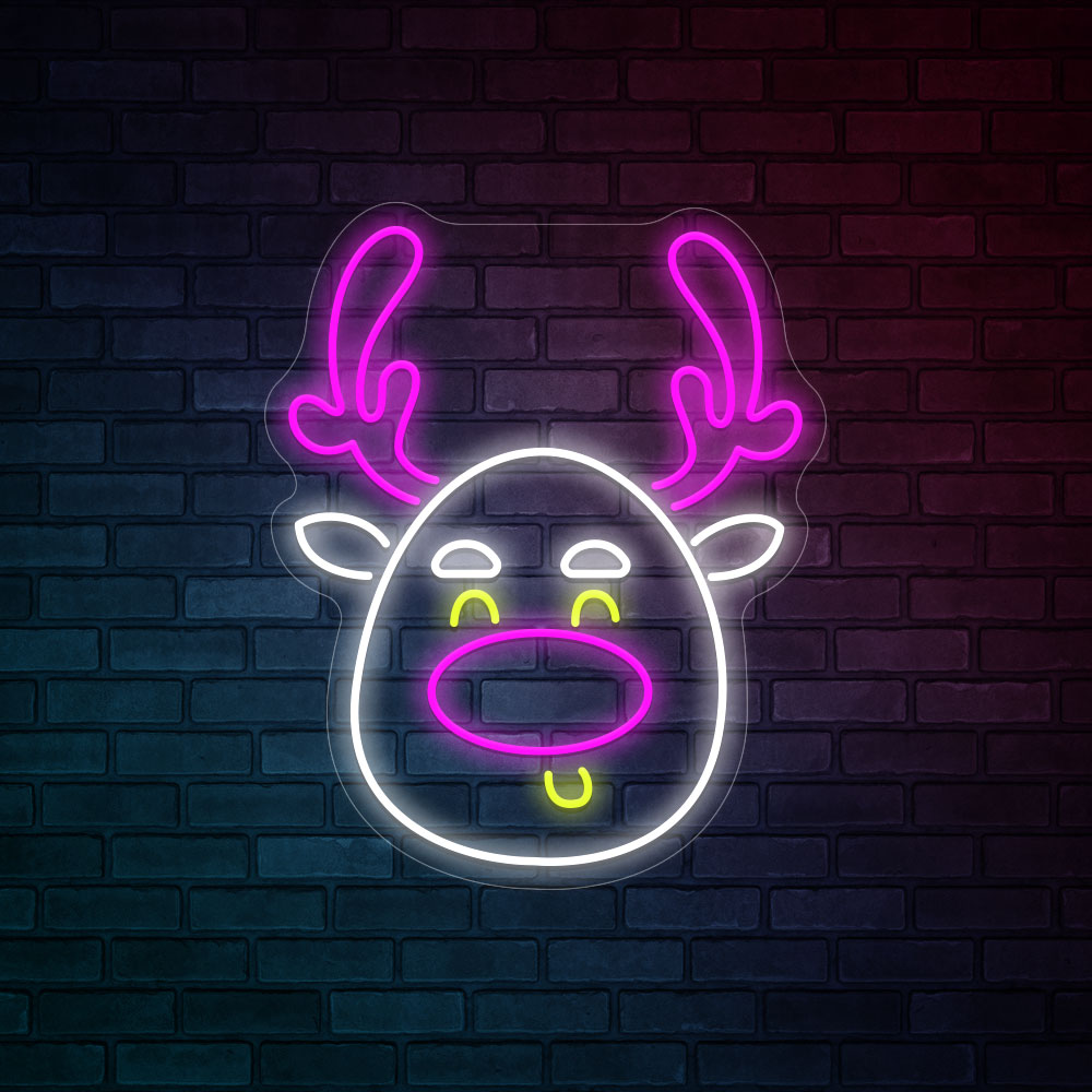 Christmas Deer Head Cute Elk LED Neon Sign - Merry Christmas Neon Sign