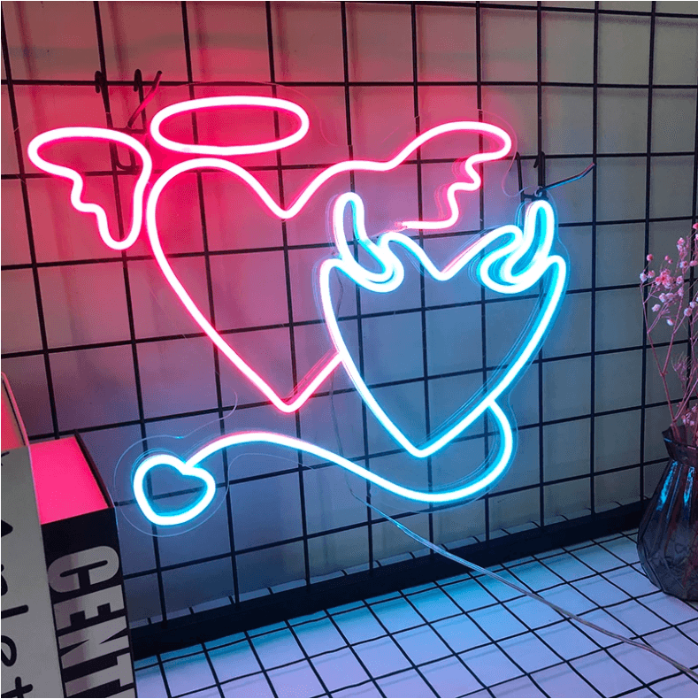 Angel and Demon in Love Heart Neon Signs