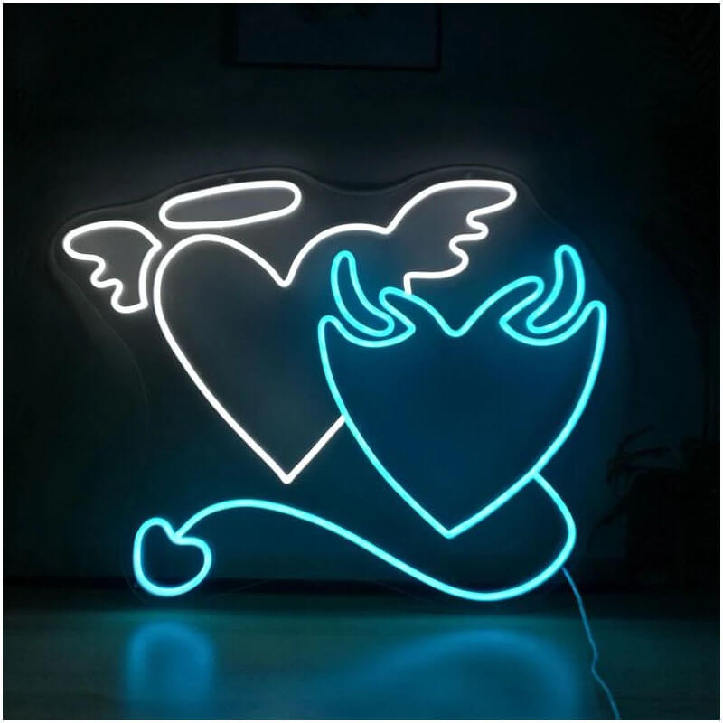 Angel and Demon in Love Heart Neon Signs