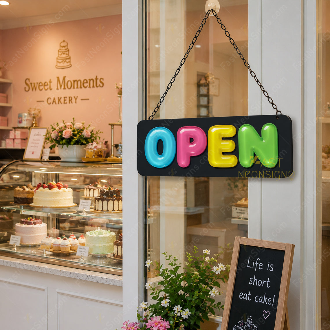Colorful bubble acrylic OPEN sign for cake shop window display