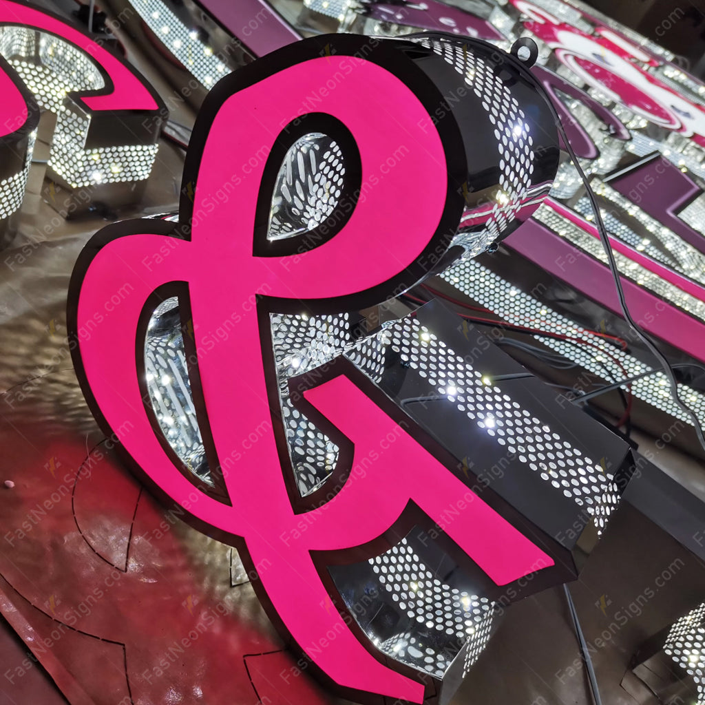 Custom 3D Punching Channel Letters Signs –  Colorful LED Metal Letters with Side Lighting