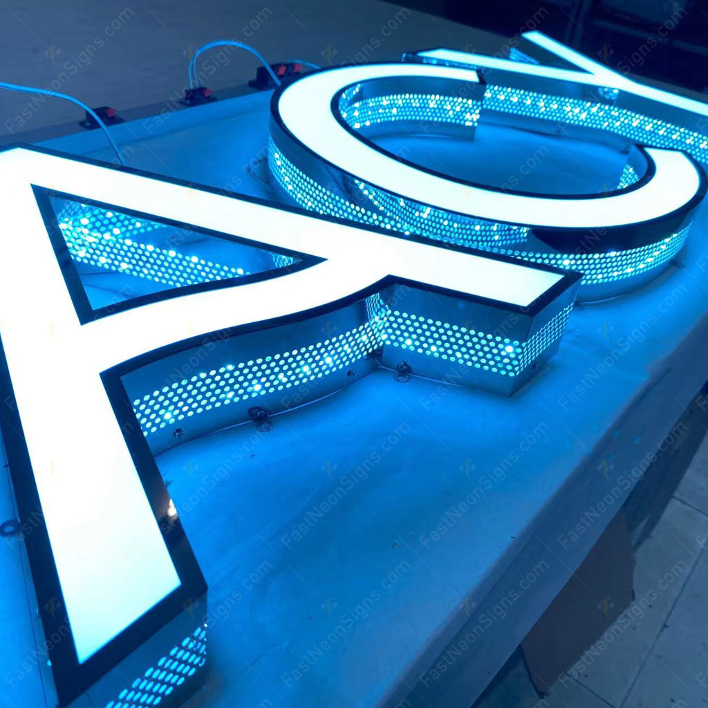 Custom 3D Punching Channel Letters Signs –  Colorful LED Metal Letters with Side Lighting