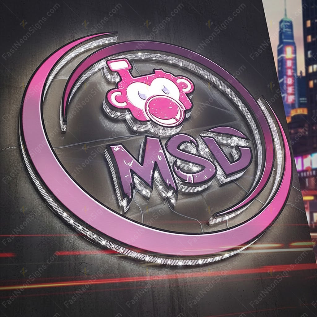 Custom 3D Punching Channel Letters Logo Sign – Integrated Logo & Letters with Side LED Lighting