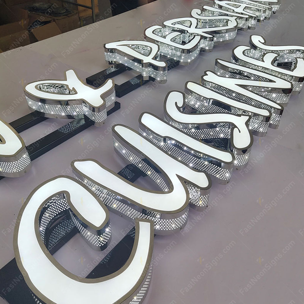 Custom 3D Punching Channel Letters Signs with Metal Mounting Frame – Side Lit LED Channel Letters for Business