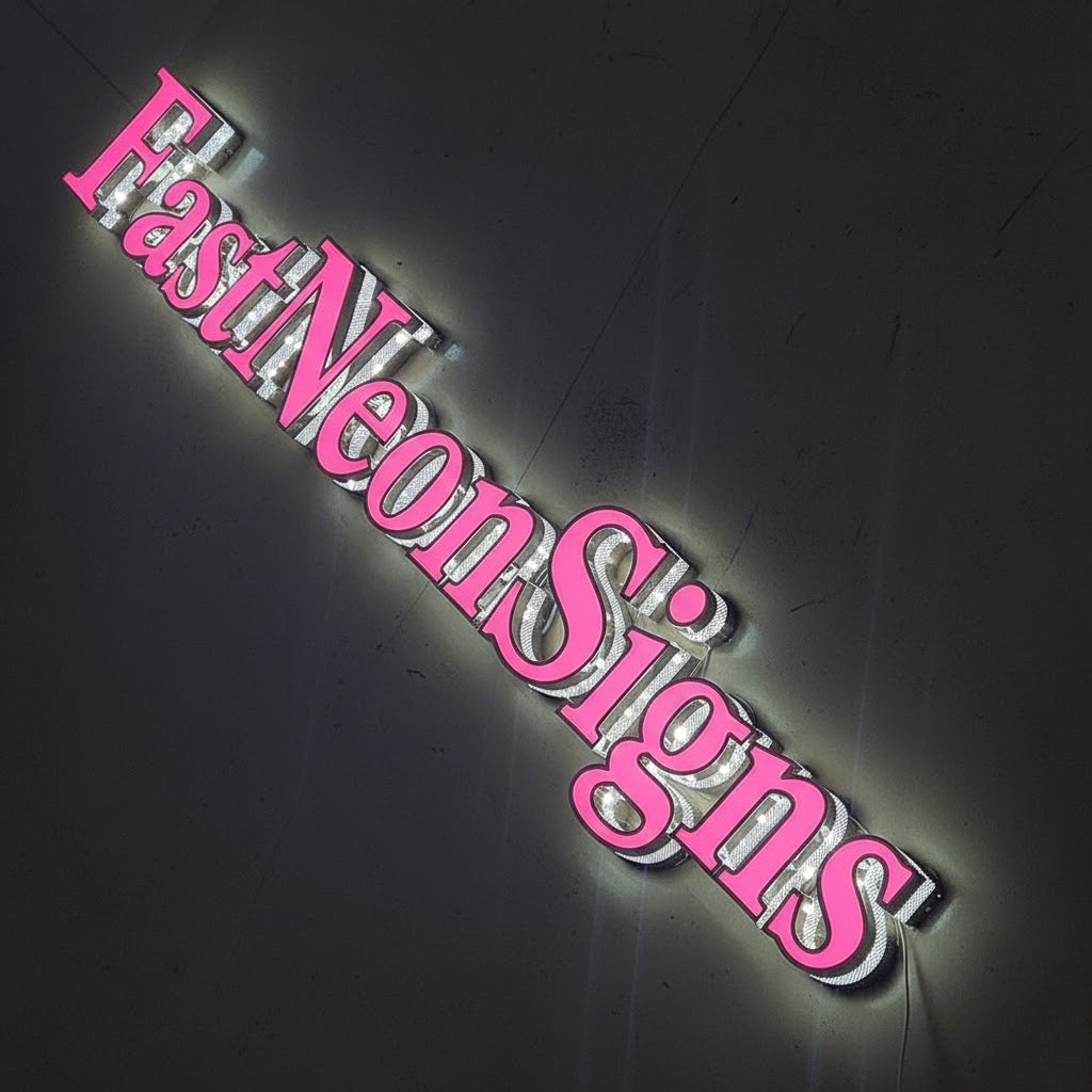 Custom 3D Punching Channel Letters Signs with Metal Mounting Frame – Side Lit LED Channel Letters for Business