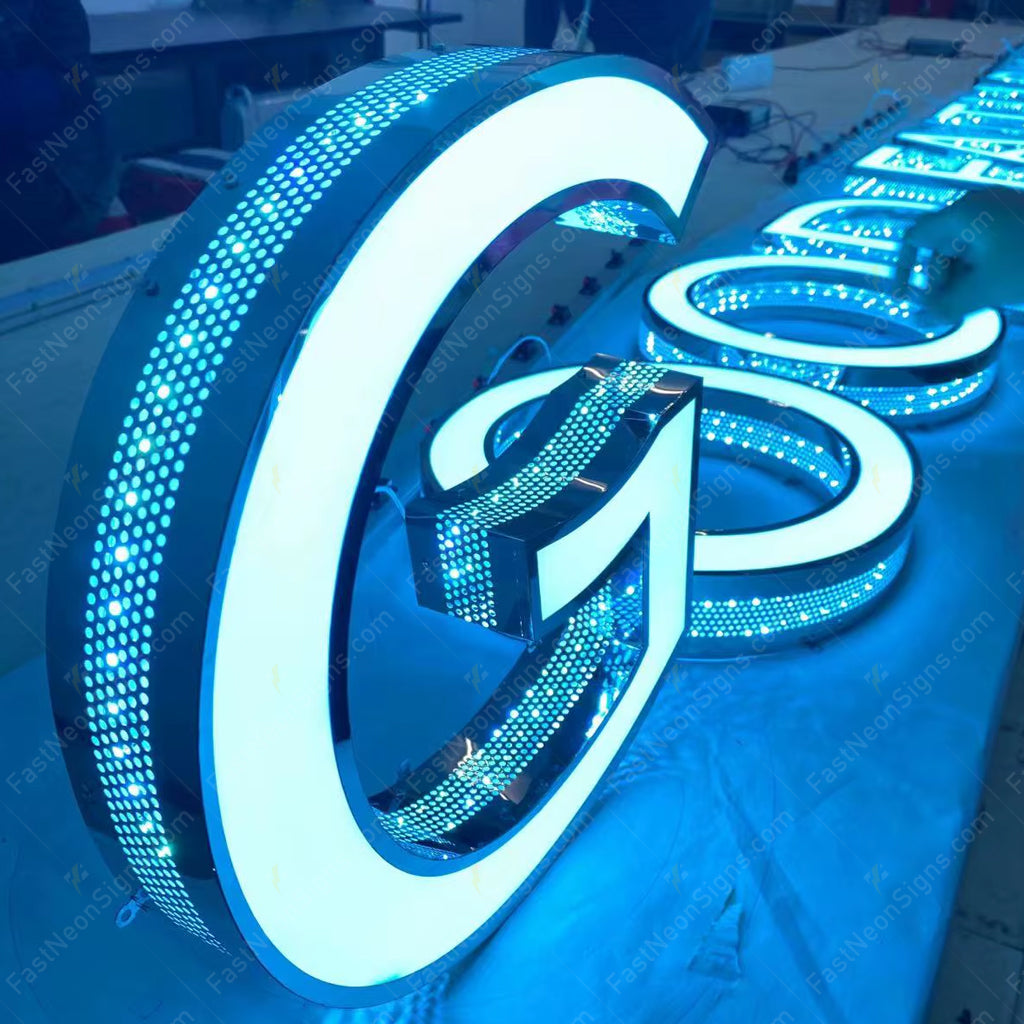 Custom 3D Punching Channel Letters Signs –  Colorful LED Metal Letters with Side Lighting