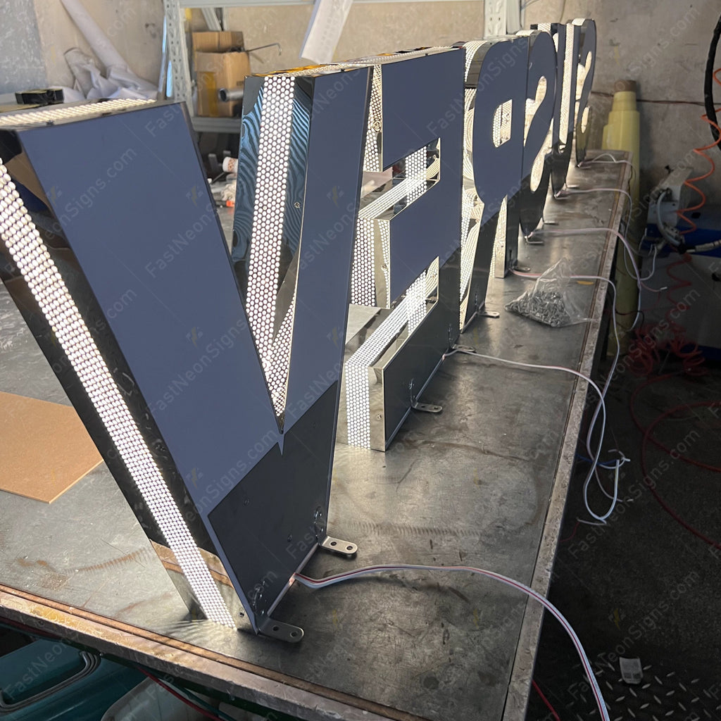 Custom Acrylic Diamond LED Branding Letters - Stainless Steel Illuminated Logo Letters Sign