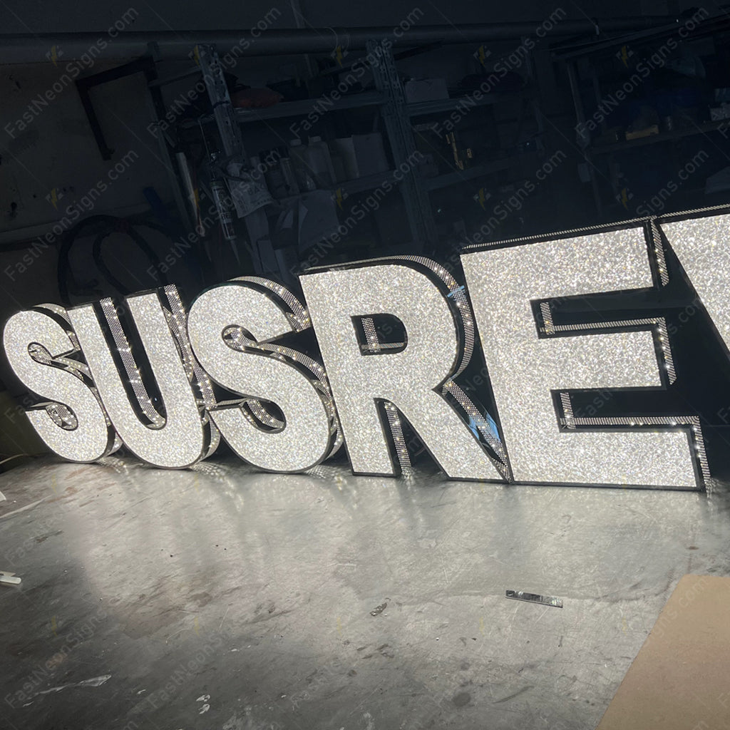 Custom Acrylic Diamond LED Branding Letters with Punching Sides - Stainless Steel Illuminated Logo Letters Sign