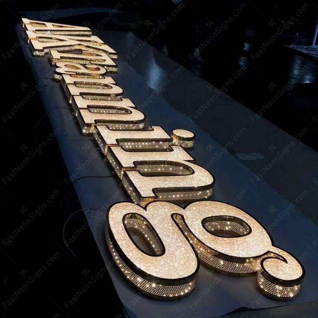 Custom Acrylic Diamond LED Branding Letters - Stainless Steel Illuminated Logo Letters Sign