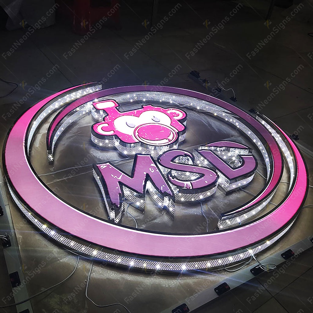 Custom 3D Punching Channel Letters Signs – Front Color Printed, Side Lit Metal LED Letters for Business