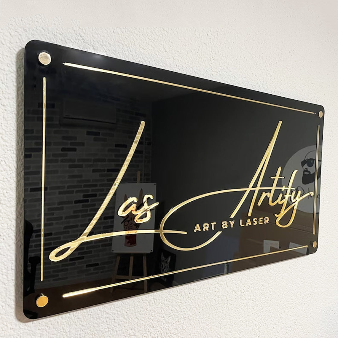 Custom Acrylic Backlit Signs - Rectangle Acrylic Sign with Gold Mirror Lettering Business Logo