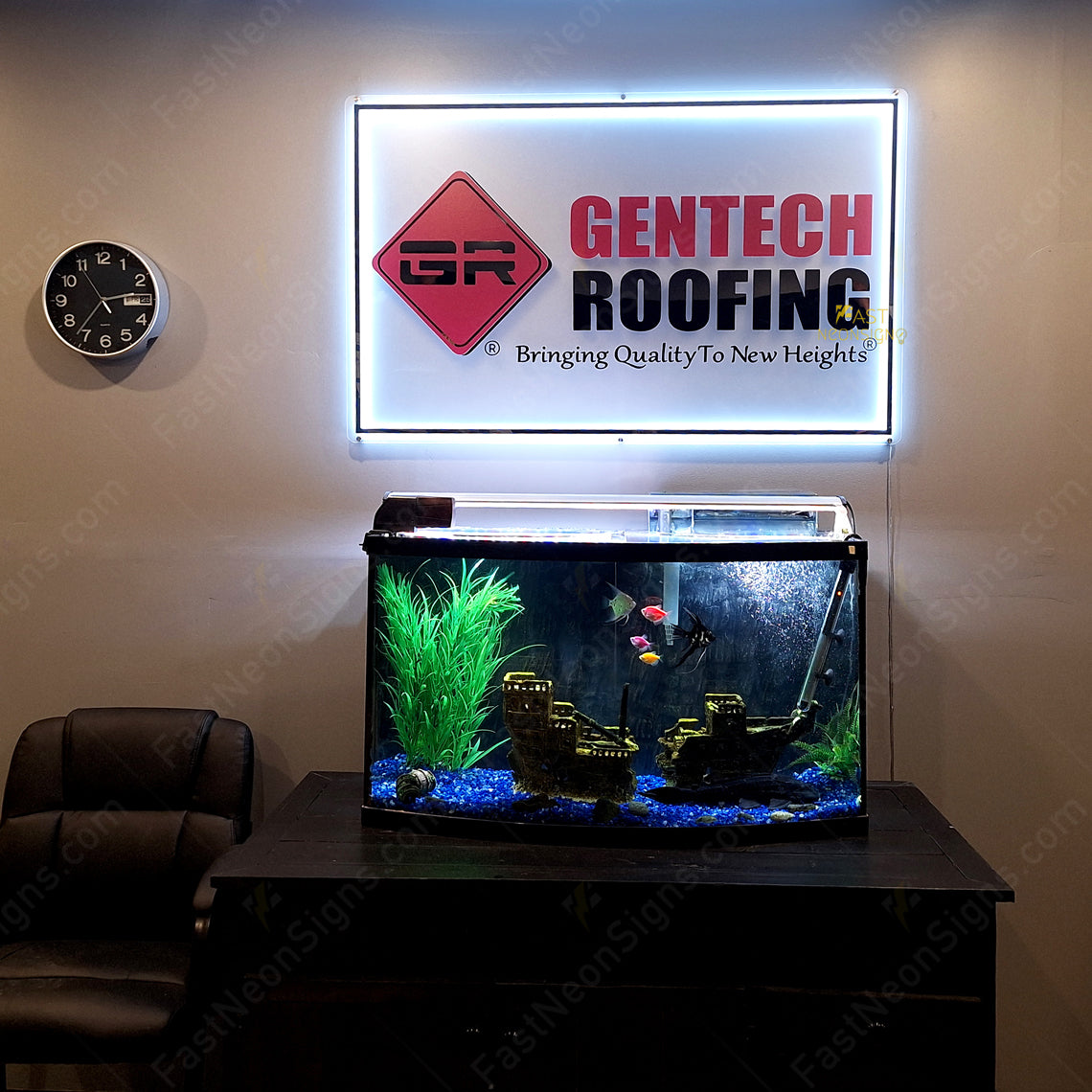 Custom Acrylic Backlit Signs - Rectangle Acrylic Sign with Gold Mirror Lettering Business Logo