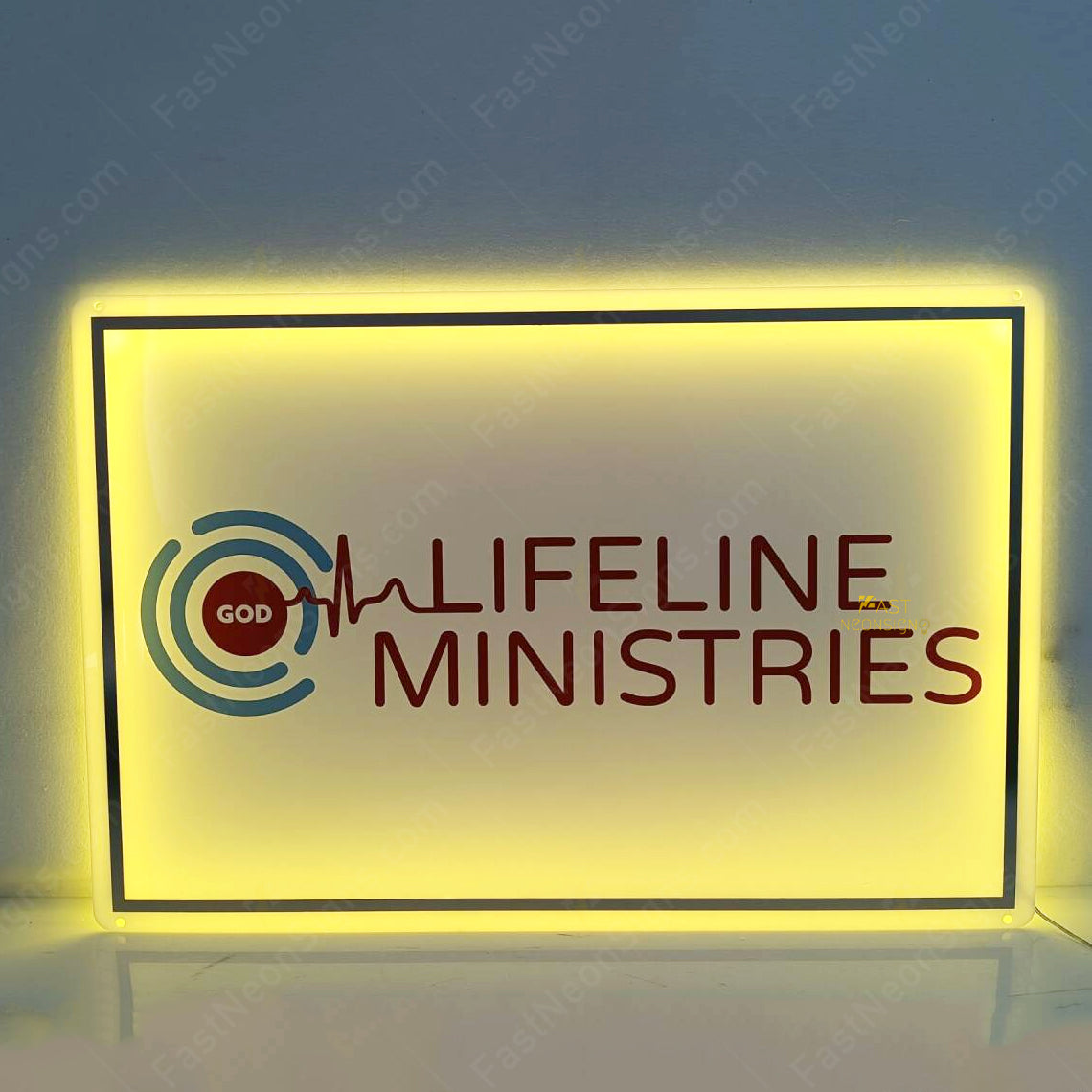 Custom Acrylic Backlit Signs - Rectangle Acrylic Sign with Gold Mirror Lettering Business Logo