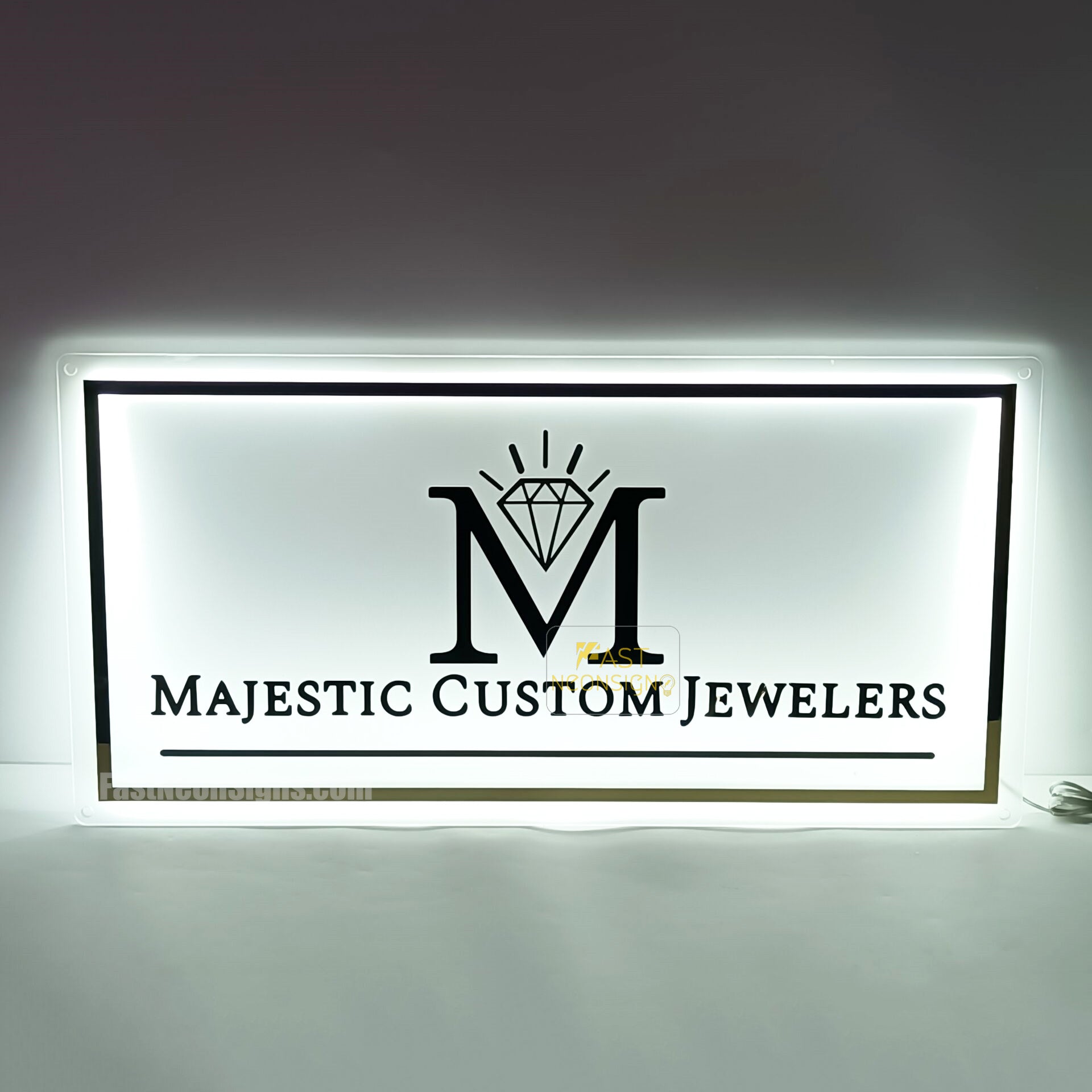Custom Acrylic Backlit Signs - Rectangle Acrylic Sign with Gold Mirror Lettering Business Logo
