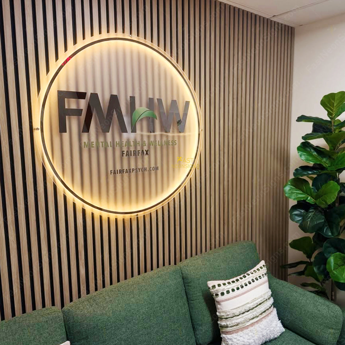 Custom Acrylic Backlit Signs - Frosted Acrylic Business Logo with Gold Mirror Lettering