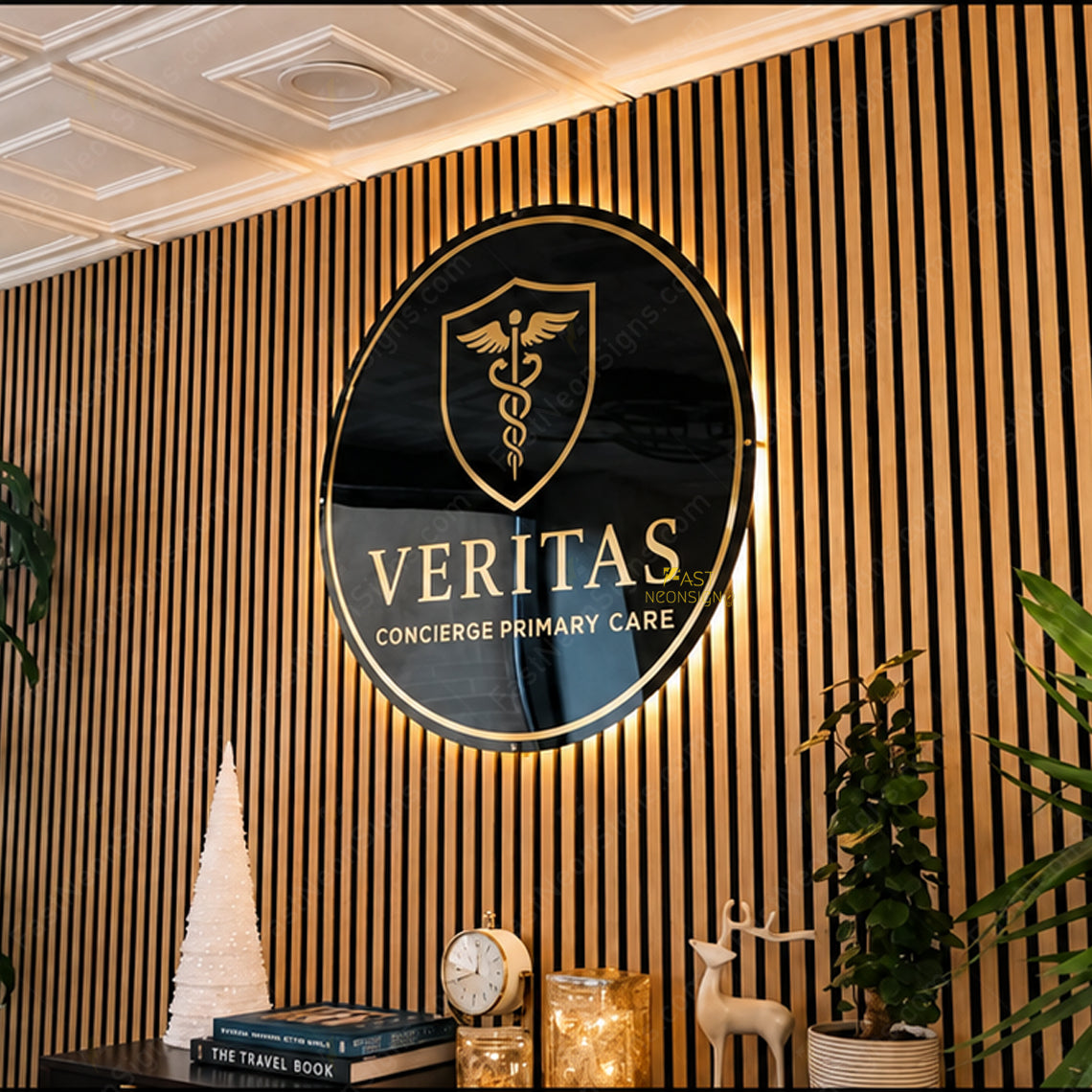 Custom Acrylic Backlit Signs - Gold Logo Black Acrylic Sign For Business Event