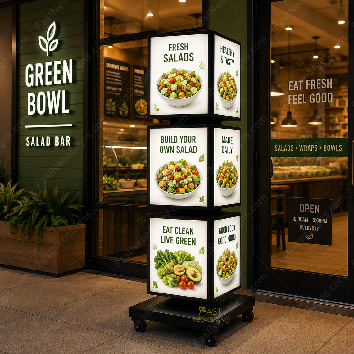 Custom 3-Tier Rotating Cube LED Light Box Display – Poster Standing LED Display for Business Promotions