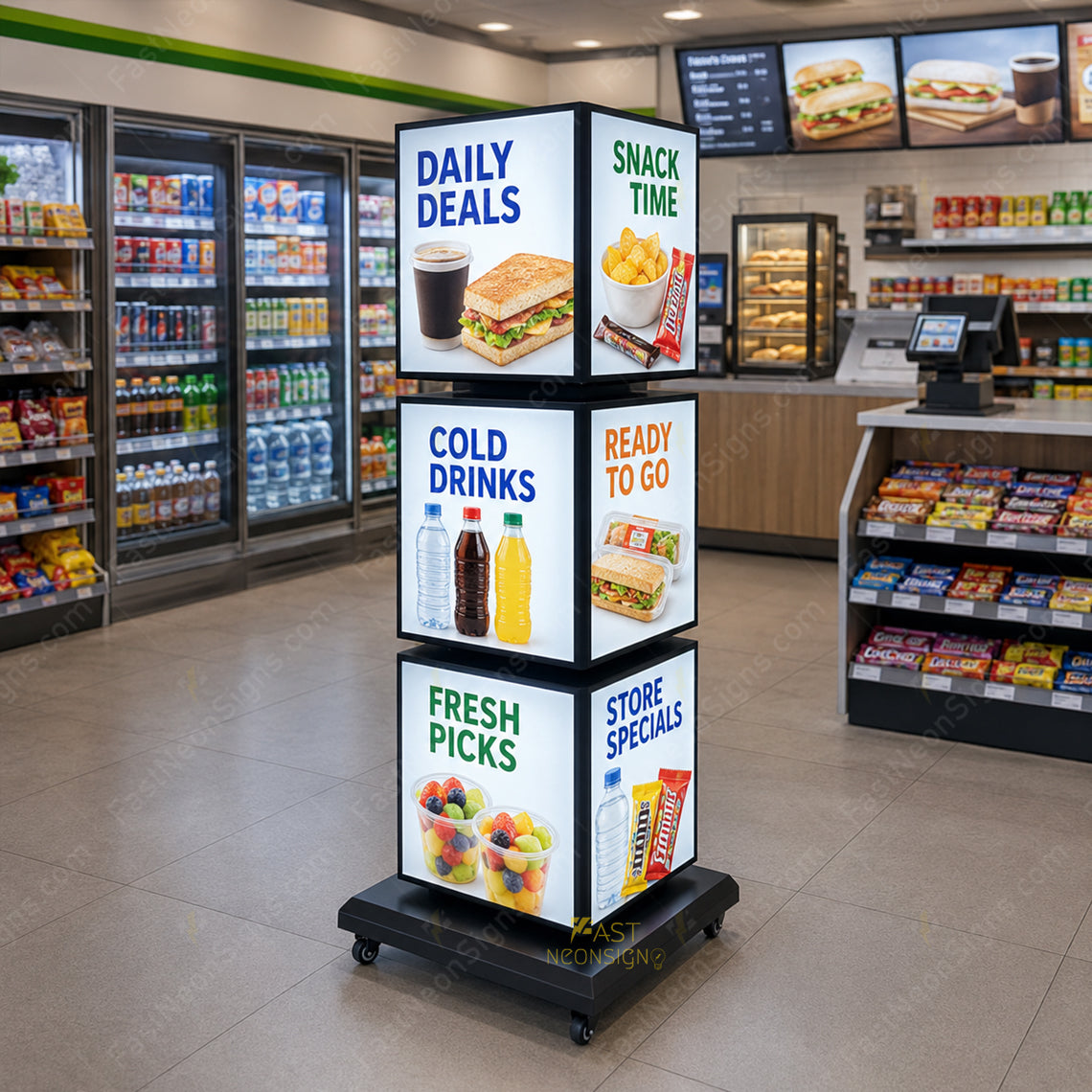 Custom 3-Tier Rotating Cube LED Light Box Display – Poster Standing LED Display for Business Promotions