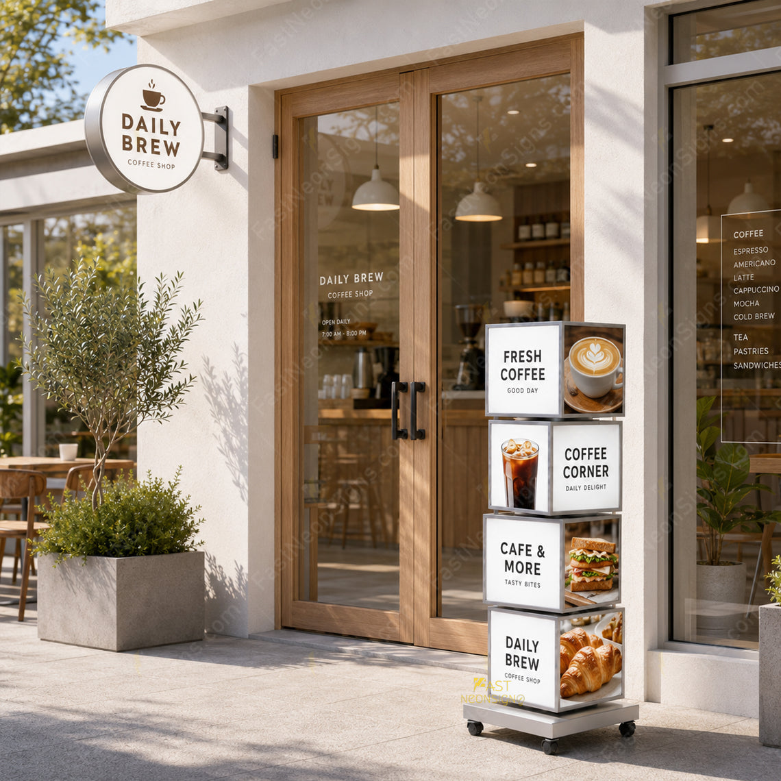 Custom 4-Tier Rotating Cube LED Light Box Display – Sidewalk Standing LED Display for Restaurants, Pizza Storefront, Trade shows