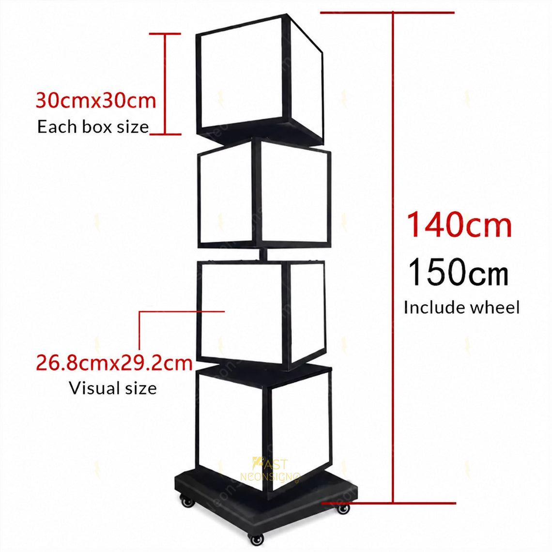 Custom 4-Tier Rotating Cube LED Light Box Display – Sidewalk Standing LED Display for Restaurants, Pizza Storefront, Trade shows