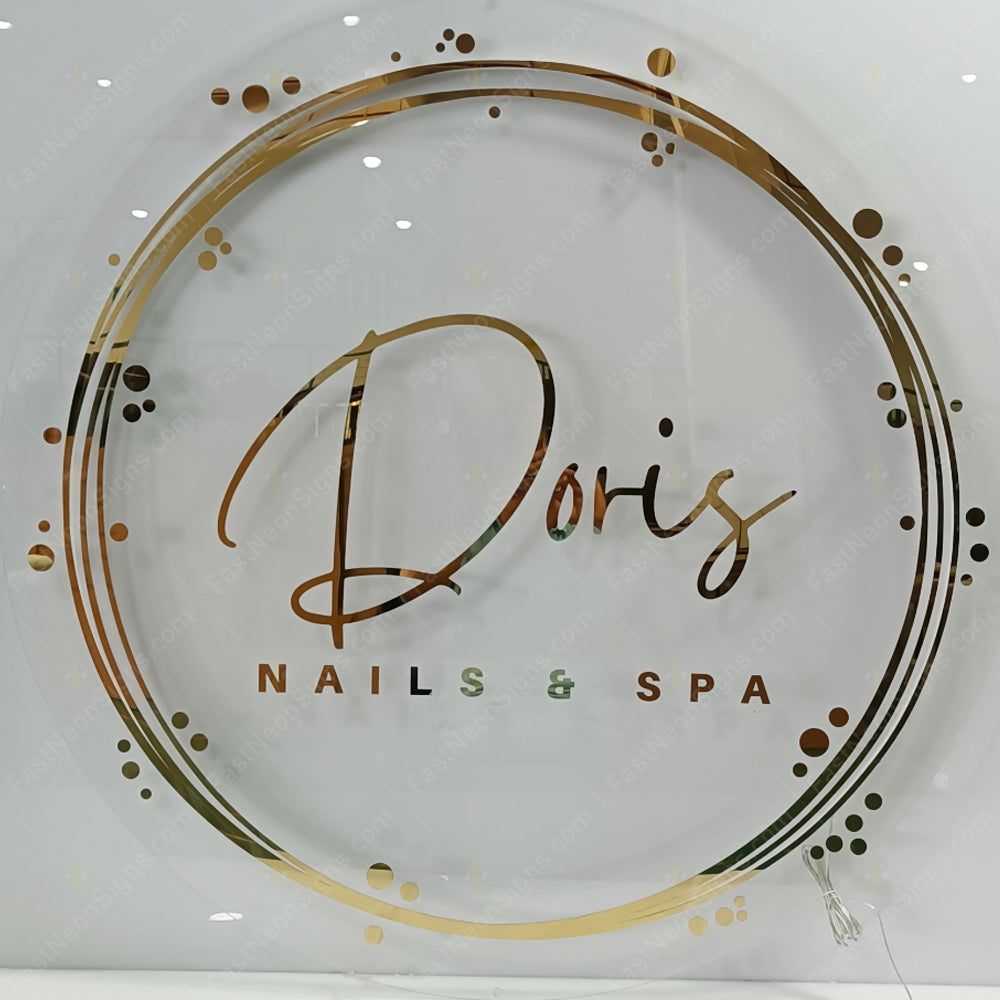 Custom Acrylic Backlit Signs - Golden Logo Acrylic Round Sign Back Lighting For Business Brand