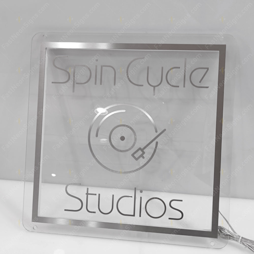 Custom Acrylic Backlit Signs - Silver Logo Acrylic Sign LED Light For Business Storefront