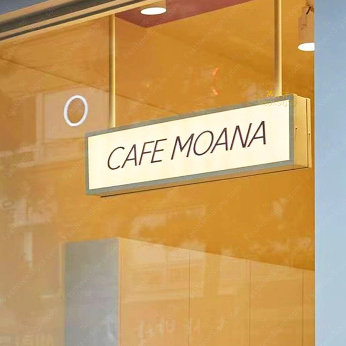 Custom Hanging Acrylic Lightbox Sign with Metal Frame – Ceiling Mount LED Sign for Café, Restaurant, Bar, or Pickup Counter