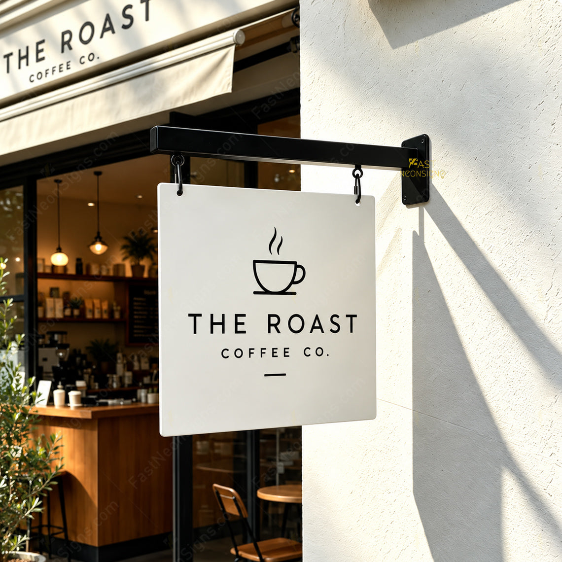 Custom Double-Sided Metal Projecting Sign – Square Side-Mounted Blade Sign for Shops & Businesses