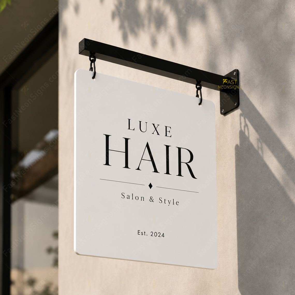 Custom Double-Sided Metal Projecting Sign – Square Side-Mounted Blade Sign for Shops & Businesses