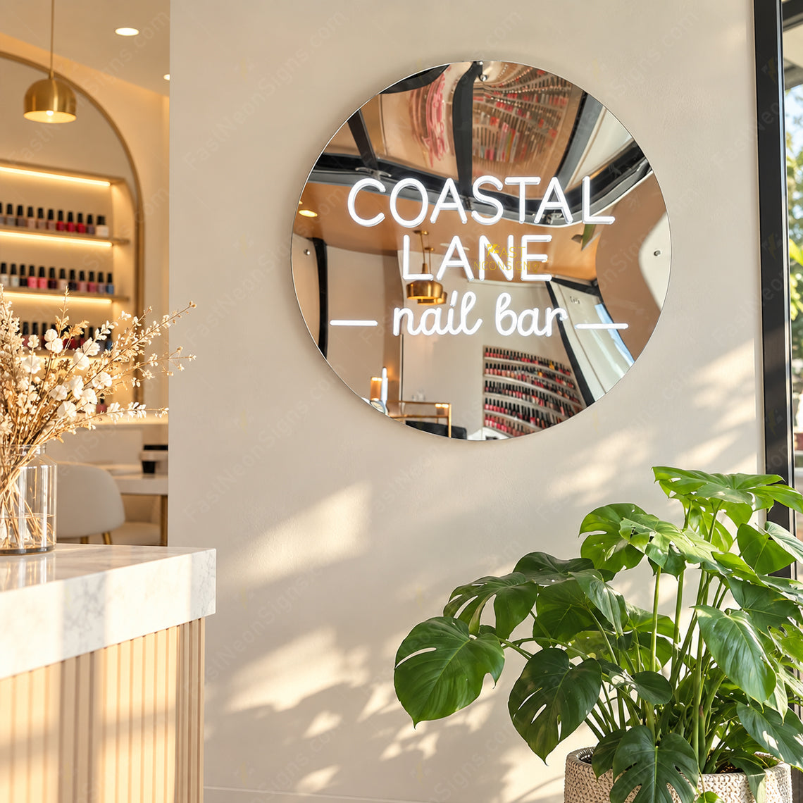 Custom Neon Mirror Sign – Personalized LED Neon Sign with Mirror Backing for Salons & Businesses