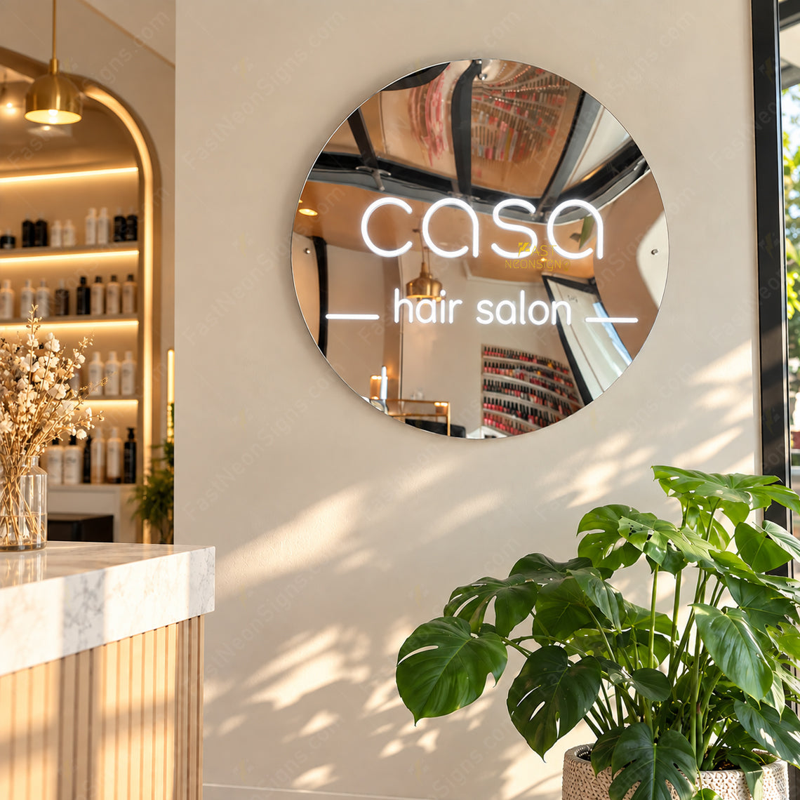 Custom Neon Mirror Sign – Personalized LED Neon Sign with Mirror Backing for Salons & Businesses