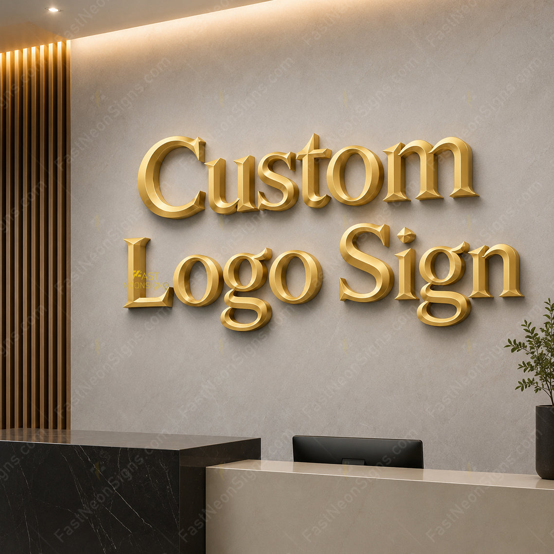 Custom 2D Flat PVC Letters Brand Sign - Metal Finish Logo Sign for Business, front desks, lobbies